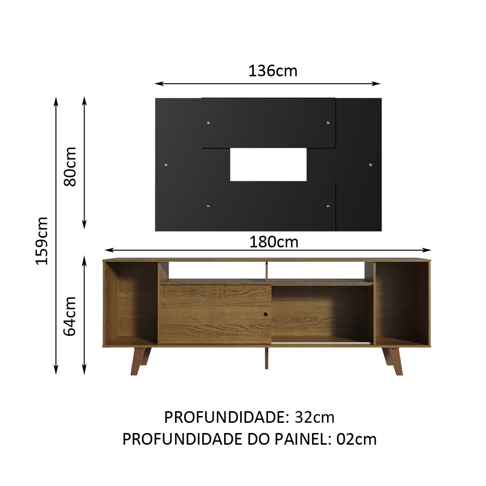 Rack Madesa Cancun com Pés e Painel para TV até 58 Polegadas Rustic/Preto 5ZD8