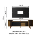 Rack Madesa Cancun com Pés e Painel para TV até 58 Polegadas Preto/Rustic 7KD8