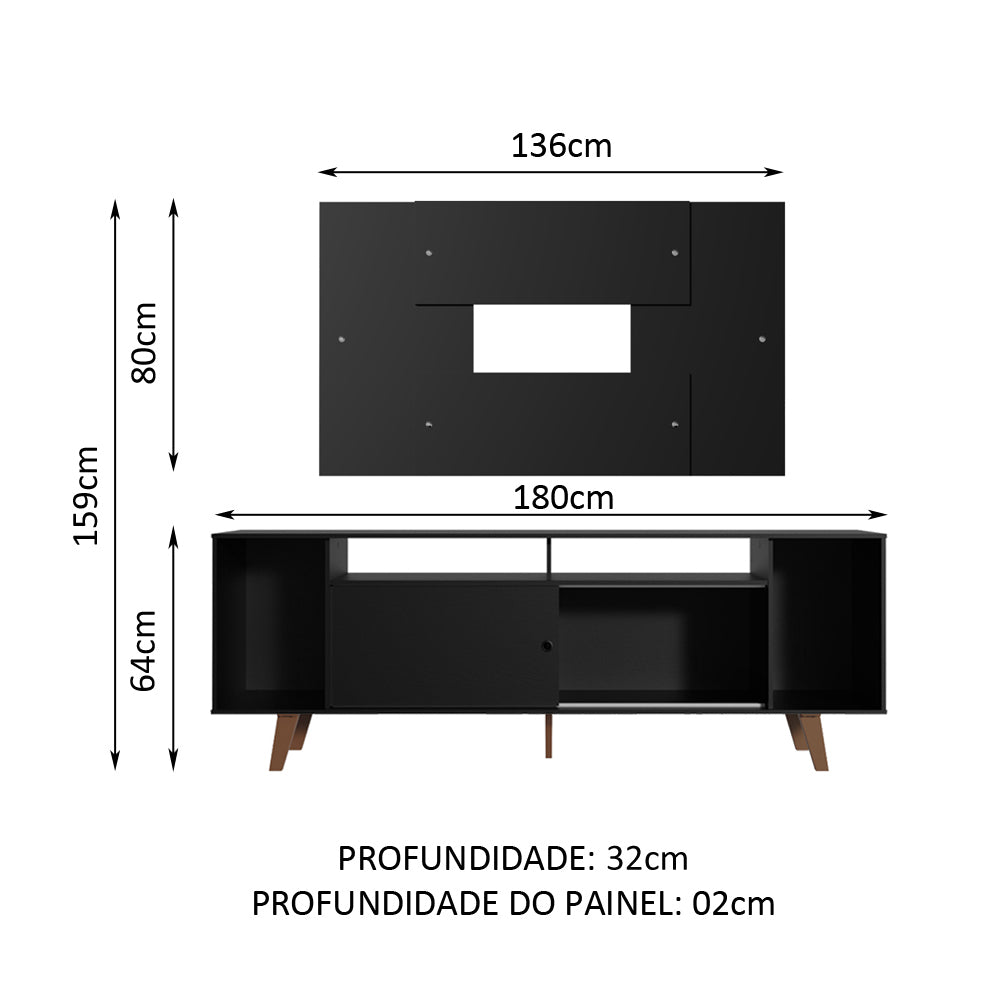 Rack Madesa Cancun com Pés e Painel para TV até 58 Polegadas Preto 8ND8