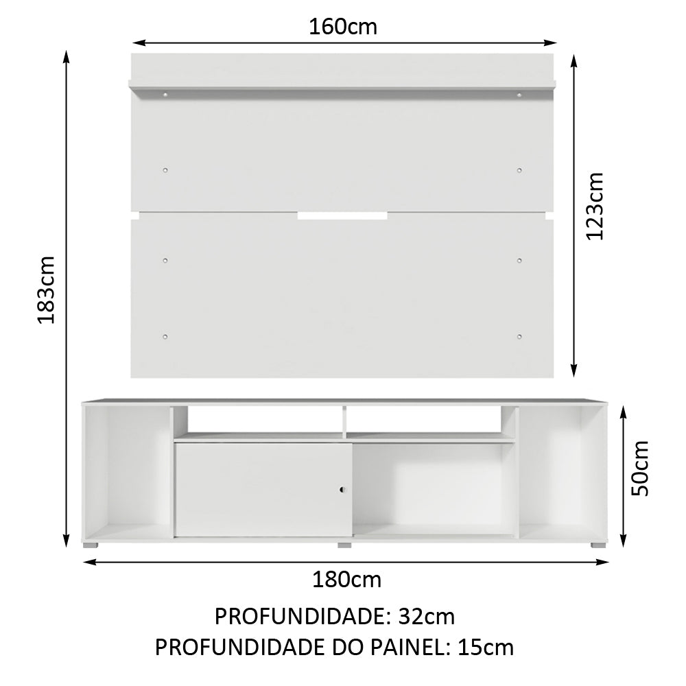 Rack Madesa Cancun e Painel para TV até 65 Polegadas Branco