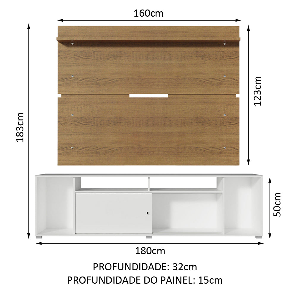 Rack Madesa Cancun e Painel para TV até 65 Polegadas Branco/Rustic 095Z