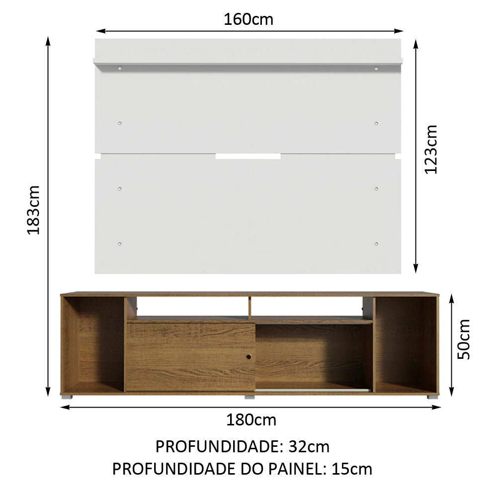 Rack Madesa Cancun e Painel para TV até 65 Polegadas Rustic/Branco 5Z09