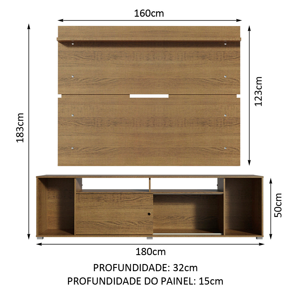Rack Madesa Cancun e Painel para TV até 65 Polegadas Rustic