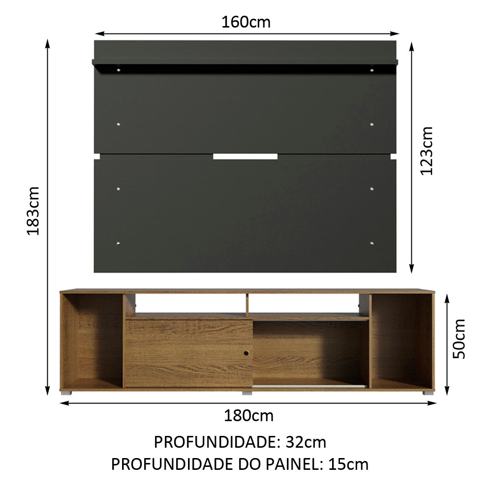 Rack Madesa Cancun e Painel para TV até 65 Polegadas Rustic/Preto 5Z8N