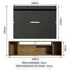 Rack Madesa Cancun e Painel para TV até 65 Polegadas Rustic/Preto 5Z8N