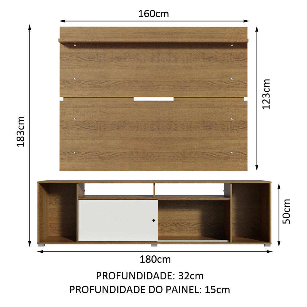 Rack Madesa Cancun e Painel para TV até 65 Polegadas Rustic/Branco 6E5Z