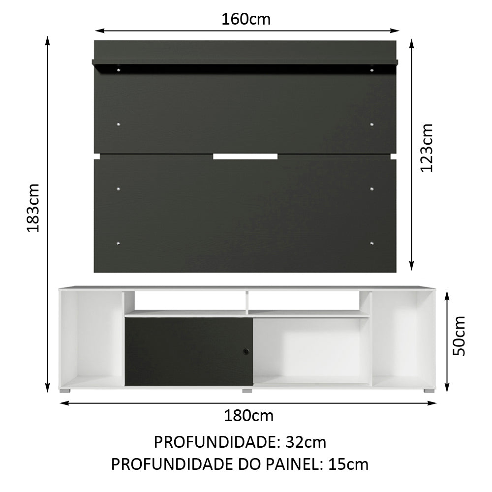 Rack Madesa Cancun e Painel para TV até 65 Polegadas Branco/Preto 738N