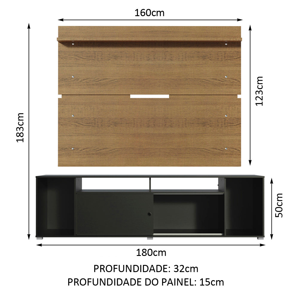 Rack Madesa Cancun e Painel para TV até 65 Polegadas Preto/Rustic 8N5Z