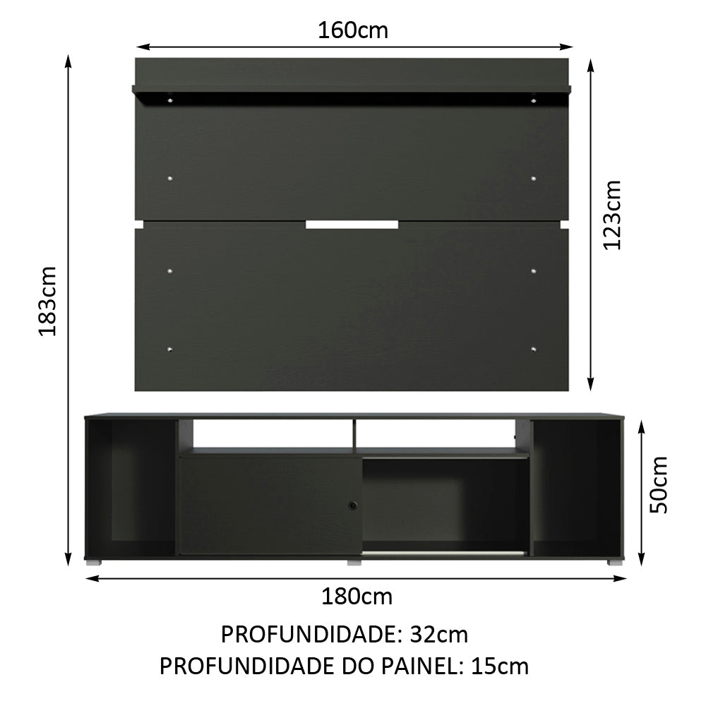 Rack Madesa Cancun e Painel para TV até 65 Polegadas Preto