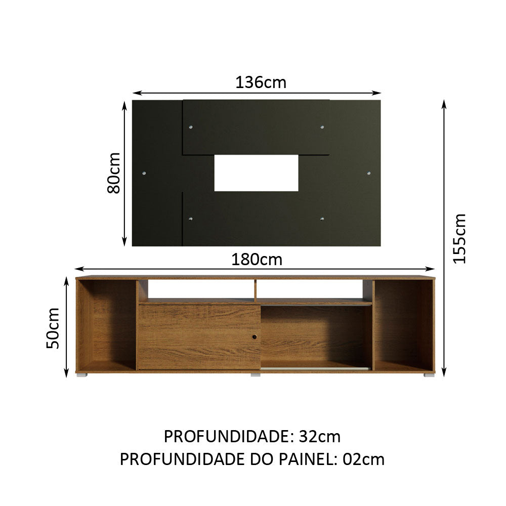 Rack Madesa Cancun e Painel para TV até 58 Polegadas Rustic/Preto 5Z8N