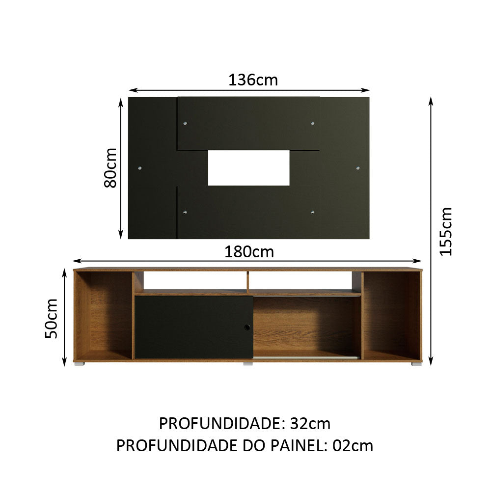 Rack Madesa Cancun e Painel para TV até 58 Polegadas Rustic/Preto 7K8N
