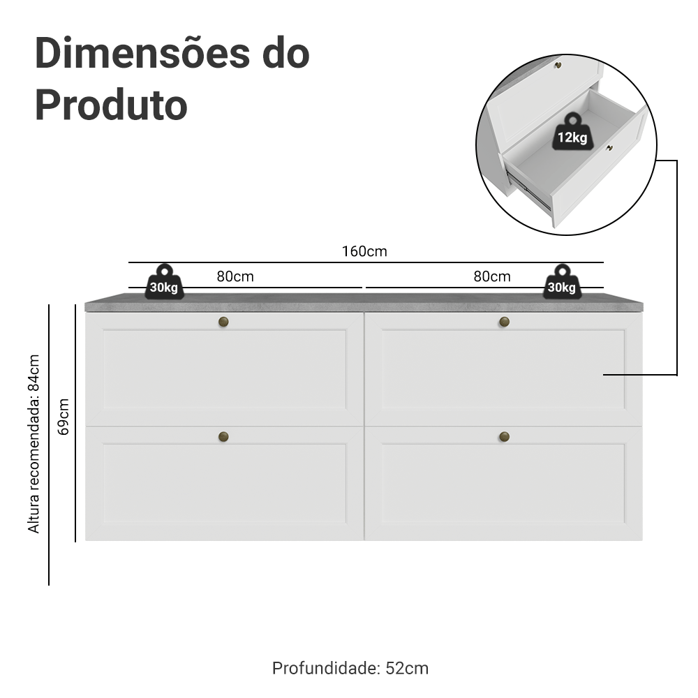 Rack para TV até 70 Polegadas 160cm 4 Gavetas Branco Vik Madesa 04
