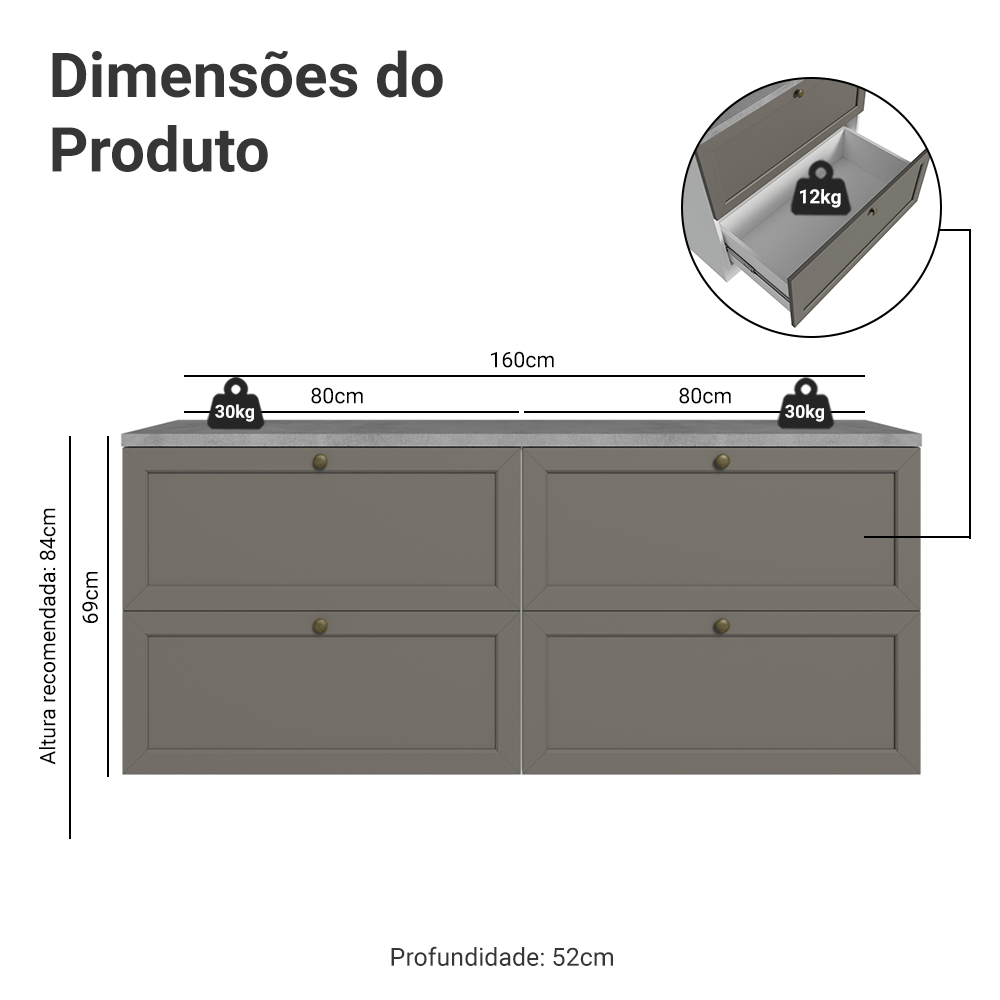 Rack para TV até 70 Polegadas 160cm 4 Gavetas Branco/Cinza Vik Madesa 04