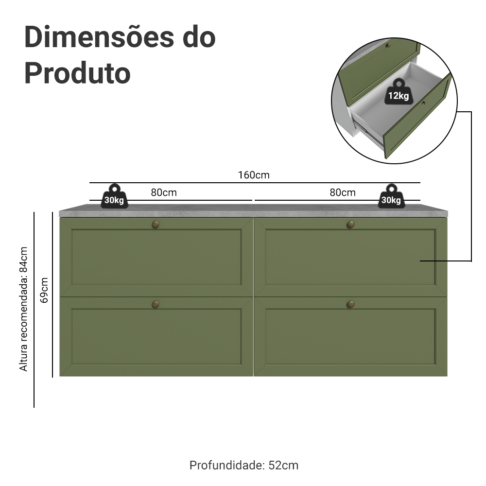 Rack para TV até 70 Polegadas 160cm 4 Gavetas Branco/Verde Vik Madesa 04