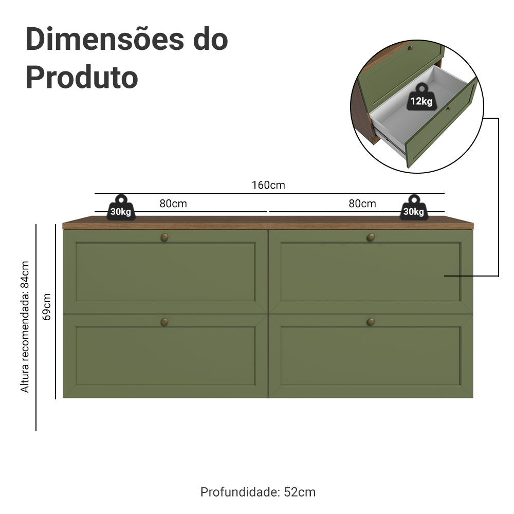 Rack para TV até 70 Polegadas 160cm 4 Gavetas Rustic/Verde Vik Madesa 04