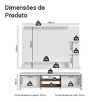 Rack com Painel para TV até 60 Polegadas 180 cm Branco/Rustic Metz Madesa