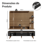Rack com Painel para TV até 60 Polegadas 180 cm com Pés Rustic/Preto/Rustic Reims Madesa