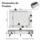 Rack com Painel para TV até 60 Polegadas 180 cm com Pés Branco/Rustic Reims Madesa