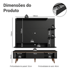 Rack com Painel para TV até 60 Polegadas 180 cm com Pés Preto/Rustic Reims Madesa