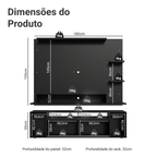 Rack com Painel para TV até 60 Polegadas 180 cm Preto Cancun Madesa