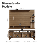 Rack com Painel para TV até 60 Polegadas 180 cm com Pés Rustic Cancun Madesa