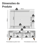 Rack com Painel para TV até 60 Polegadas 180 cm com Pés Branco/Rustic Cancun Madesa