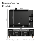 Rack com Painel para TV até 60 Polegadas 180 cm com Pés Preto/Rustic Cancun Madesa