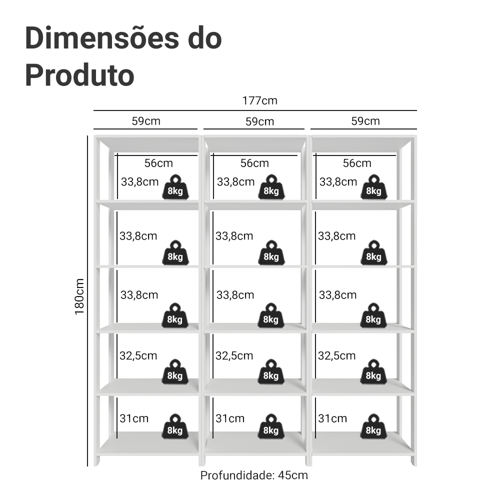 Estante Armário Multiuso para Livros 177cm Branco Madesa