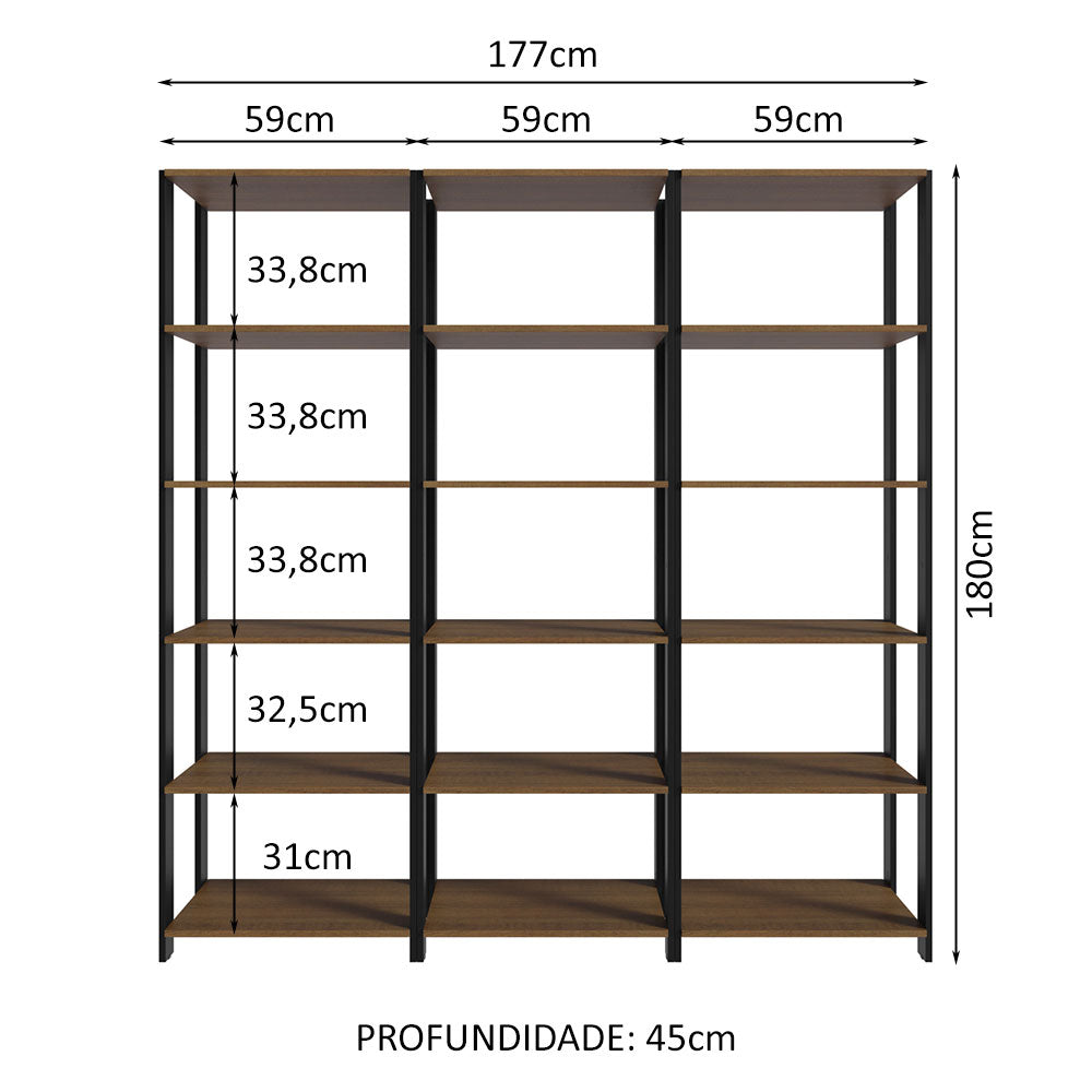 Estante Armário Multiuso para Livros 177cm Rustic/Preto Madesa
