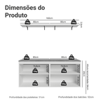 Rack para TV até 70 Polegadas + Prateleiras 160cm Branco/Azul Vik Madesa 05