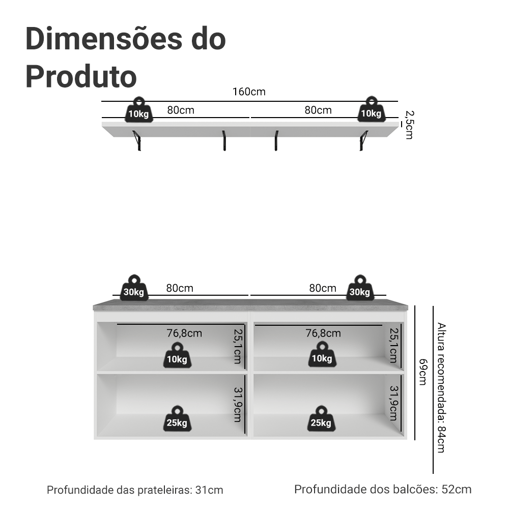 Rack para TV até 70 Polegadas + Prateleiras 160cm Branco/Verde Vik Madesa 05
