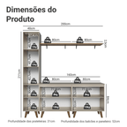 Rack para TV até 70 Polegadas + Prateleira 200cm Crema Nice Madesa 02
