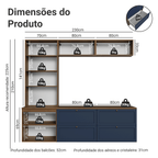 Estante Sala de Estar com Rack + Cristaleira 230cm Rustic/Azul Vik Madesa 01