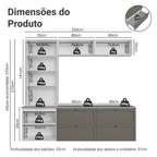 Estante Sala de Estar com Rack + Cristaleira 230cm Branco/Cinza/Branco Vik Madesa 01