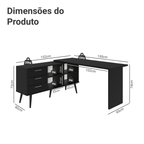 Escrivaninha Em L Mesa Para Computador Gamer 3 Gavetas Preto Lisboa Madesa
