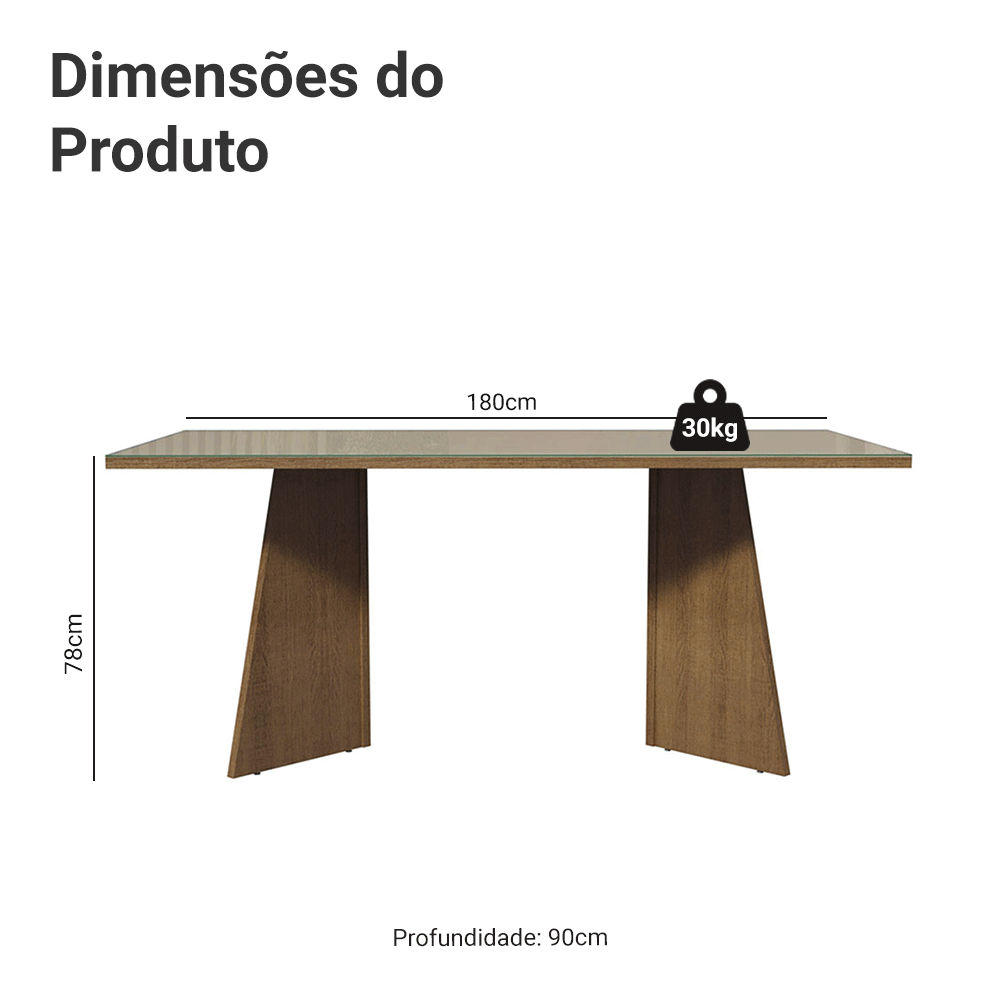 Mesa para Escritório Diretor Presidente 180cm Tampo de Vidro Rustic/Crema 5388 Madesa