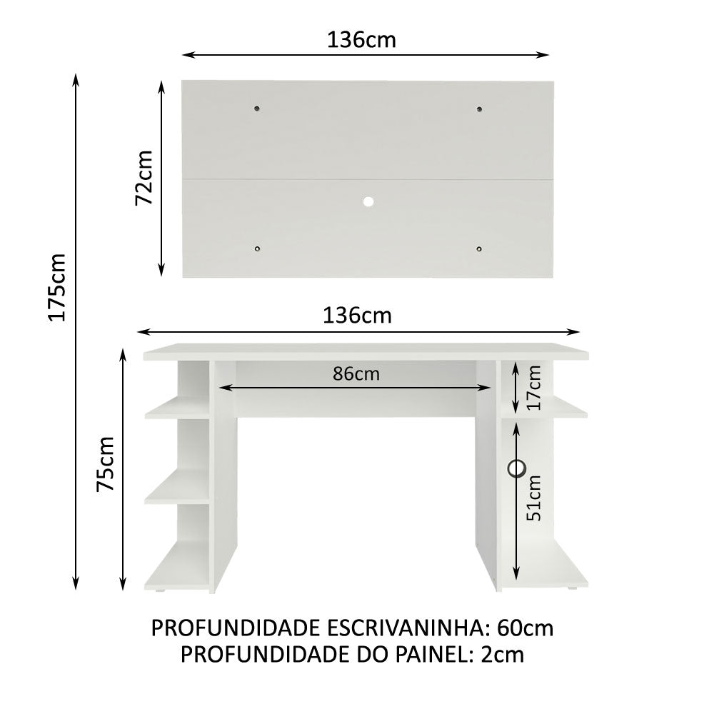 Mesa para Computador Gamer Madesa 9409 e Painel para TV até 50 Polegadas Branco