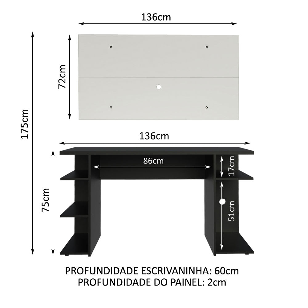 Mesa para Computador Gamer Madesa 9409 e Painel para TV até 50 Polegadas Preto/Branco