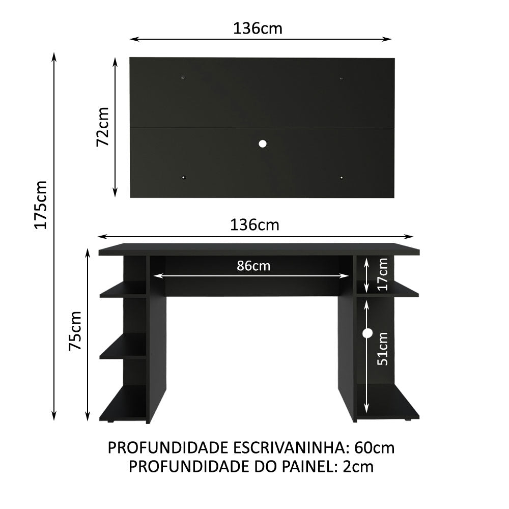 Mesa para Computador Gamer Madesa 9409 e Painel para TV até 50 Polegadas Preto