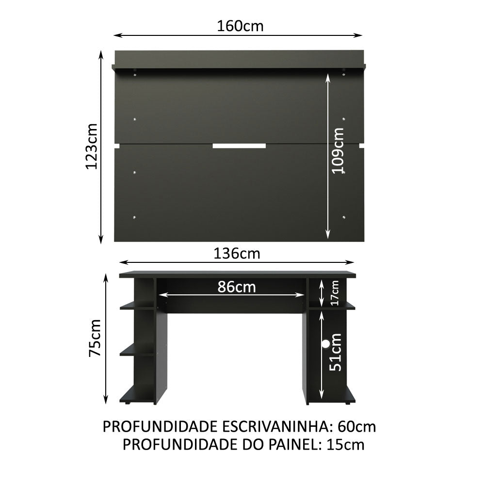 Mesa para Computador Gamer Madesa 9409 e Painel para TV até 65 Polegadas Preto