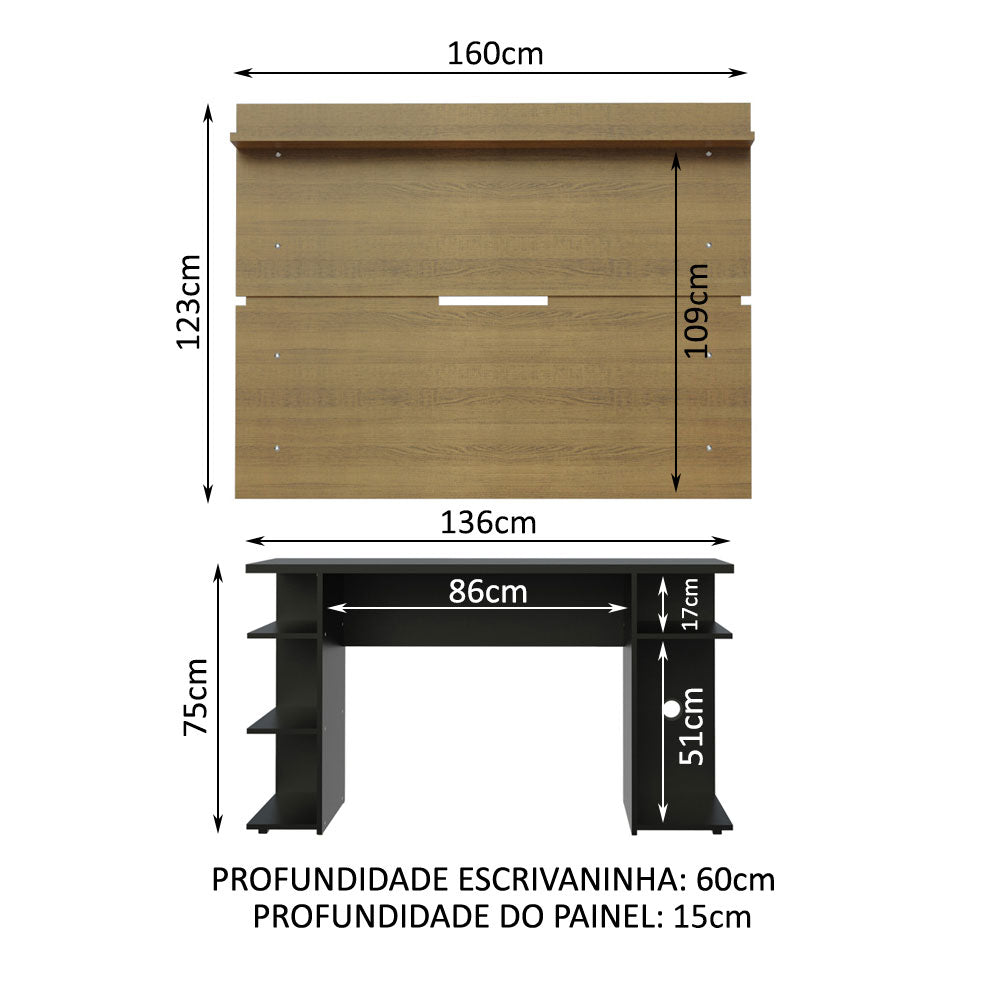 Mesa para Computador Gamer Madesa 9409 e Painel para TV até 65 Polegadas Preto/Rustic
