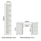 Escrivaninha Madesa Alaska + Estante Livreiro 6906 Branco