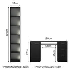 Escrivaninha Madesa Alaska + Estante Livreiro 6906 Preto