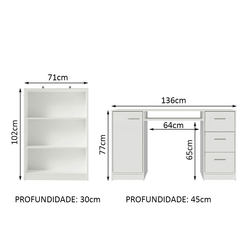 Escrivaninha Madesa Alaska + Estante Livreiro 6907 Branco