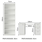 Escrivaninha Madesa Alaska + Estante Livreiro 6908 Branco