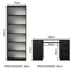 Escrivaninha Madesa Alaska + Estante Livreiro 6908 Preto