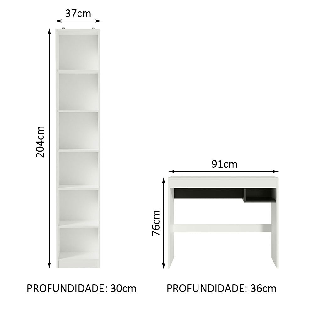 Escrivaninha Madesa Rubi + Estante Livreiro 6906 Branco