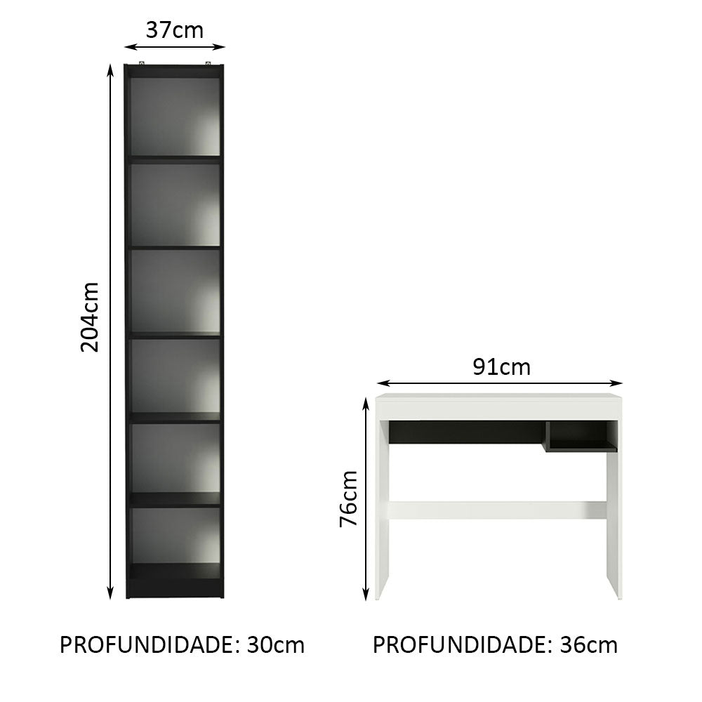 Escrivaninha Madesa Rubi + Estante Livreiro 6906 Branco/Preto