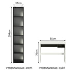 Escrivaninha Madesa Rubi + Estante Livreiro 6906 Branco/Preto
