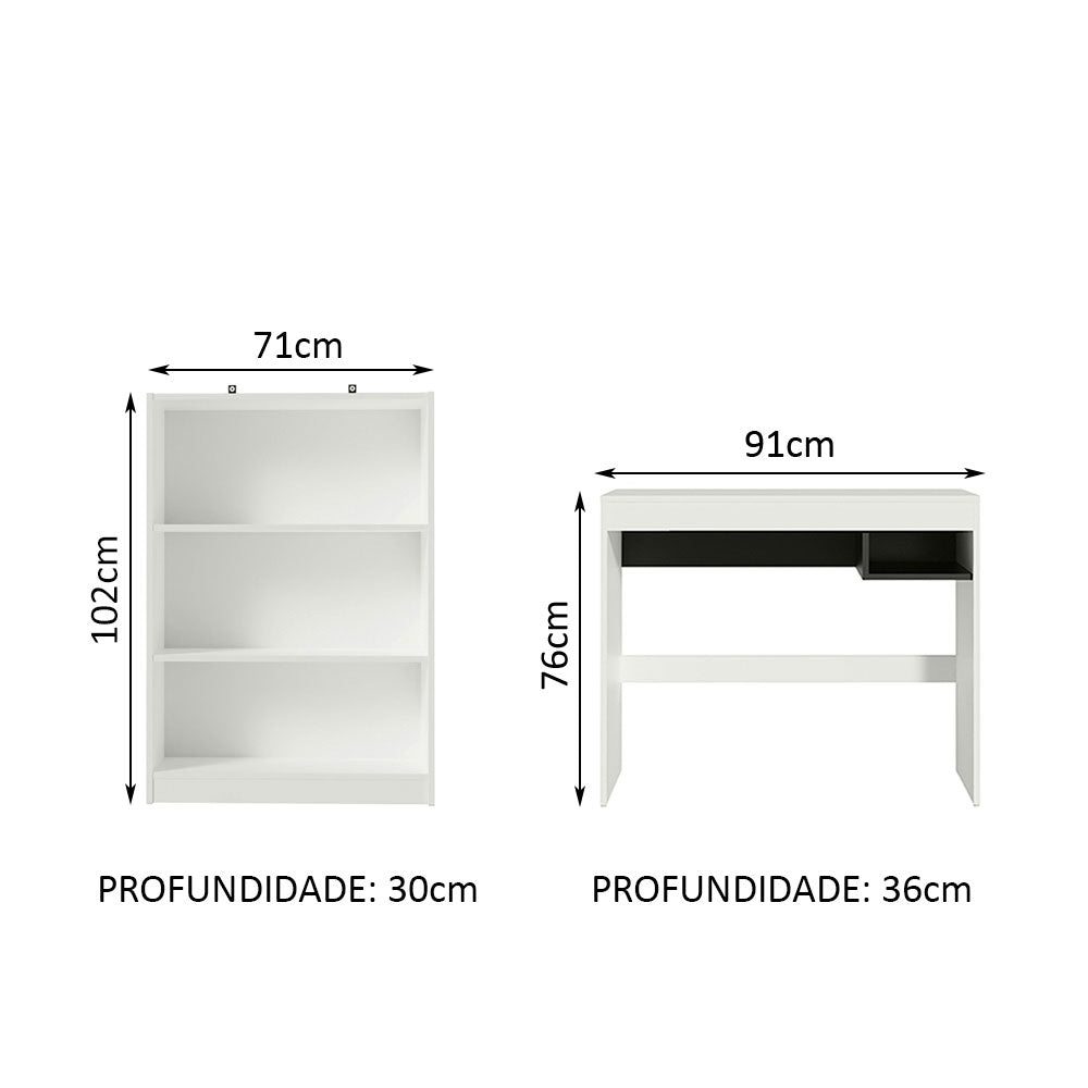 Escrivaninha Madesa Rubi + Estante Livreiro 6907 Branco